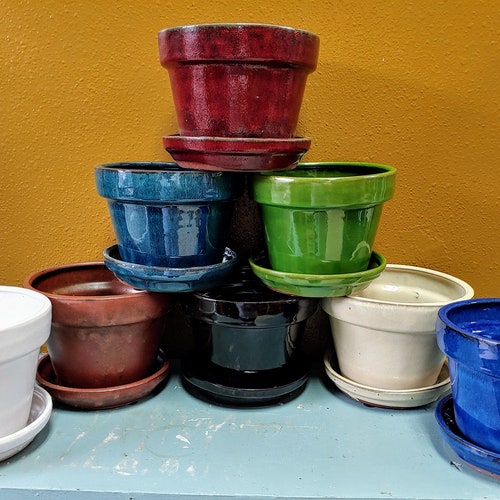 Ceramic Pottery Flower Pot With Attached Drainage Gardening Etsy