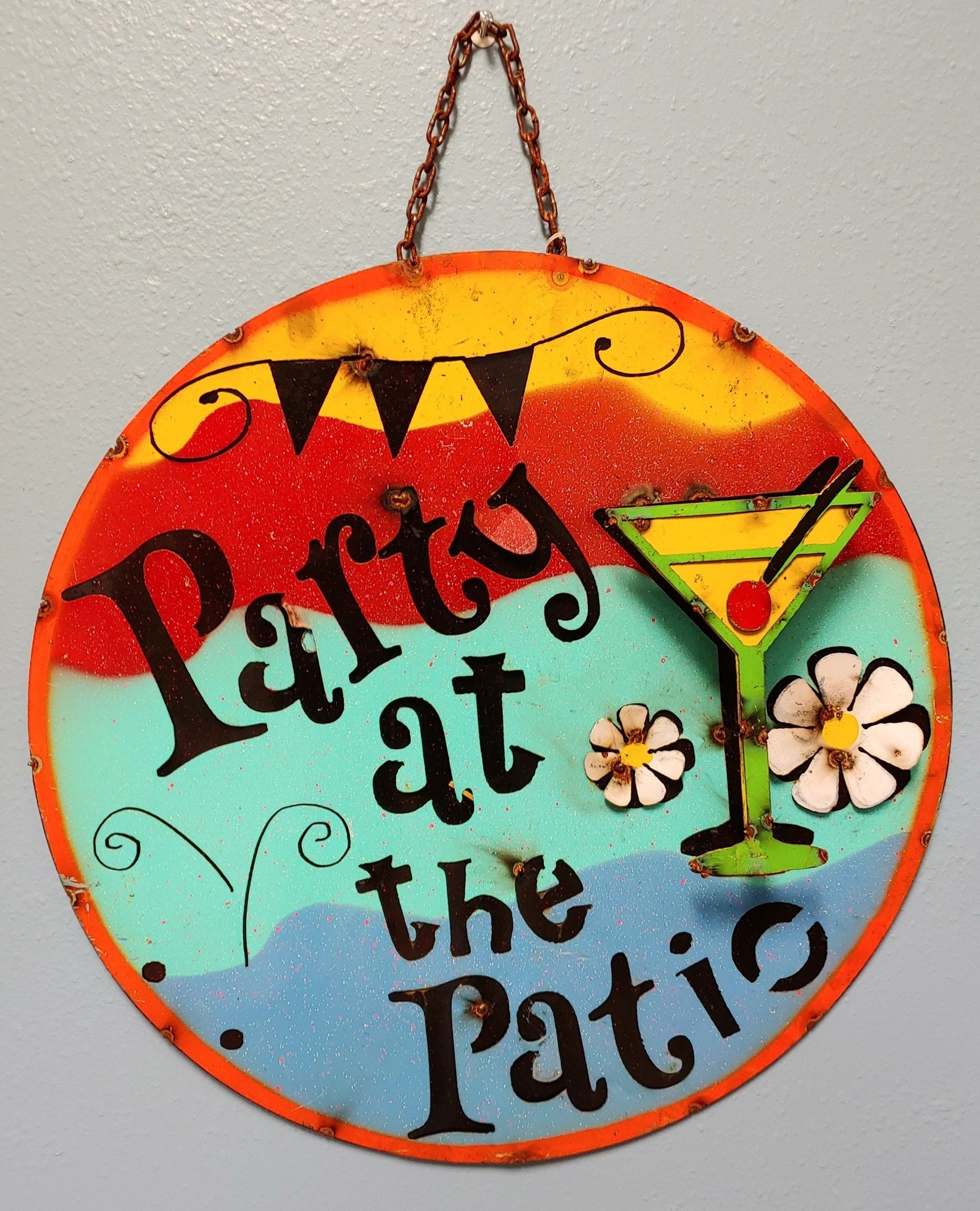 23 Round Metal Garden Sign Party on the Patio Etsy