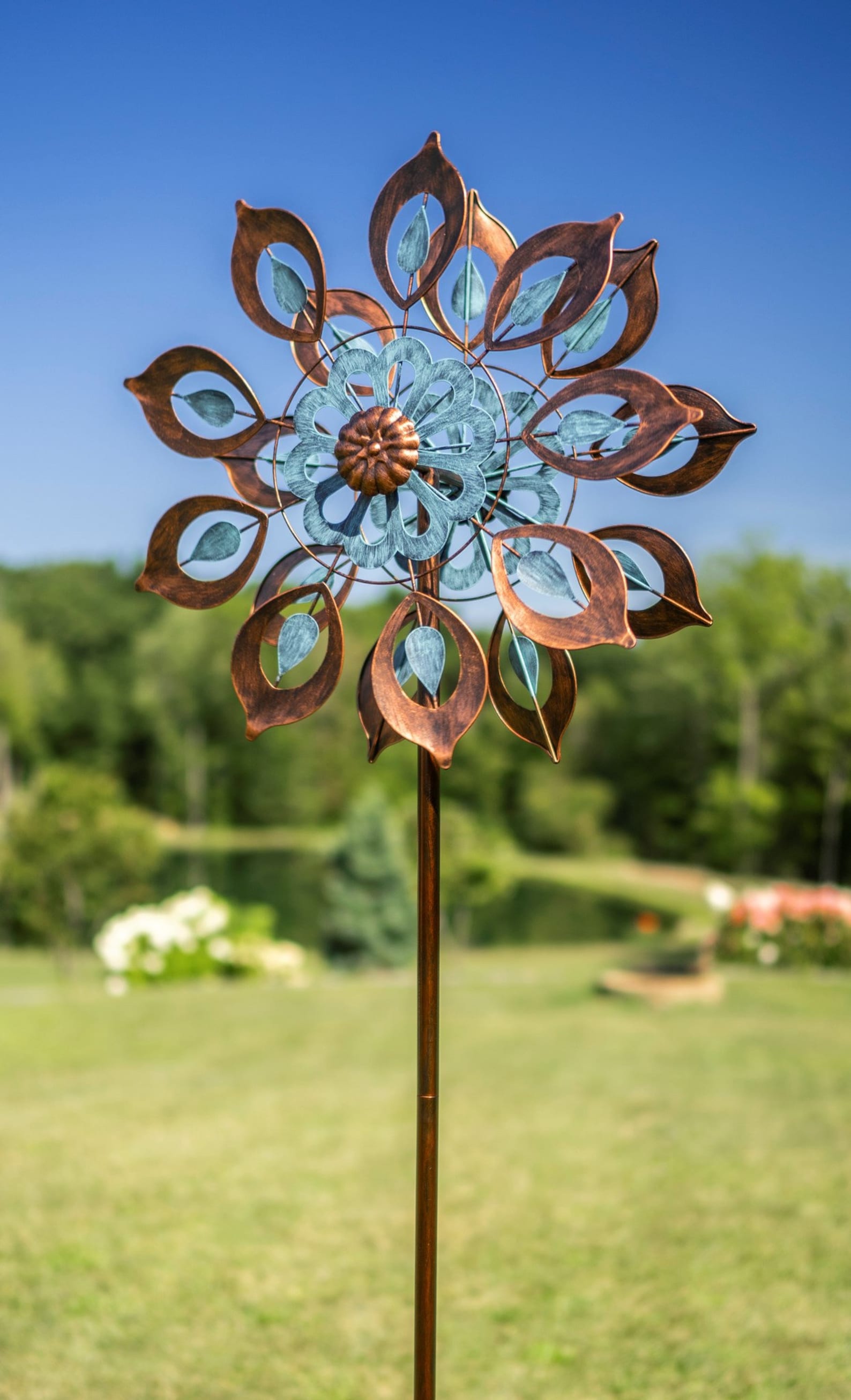 7' tall 24 wide Garden Wind Spinner Copper & Blue Etsy 7' tall 24 wide Garden Wind Spinner Copper & Blue Etsy