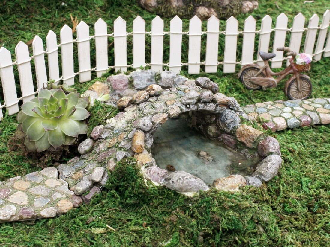Fairy Garden pond or small lake with a bridge Miniature Etsy