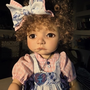 Meadow Doll Moppet Outfit - Pink & White Plaid Dress, Stitch Pinafore, Pantaloons, Double Bow, Stitch Necklace, Bracelets
