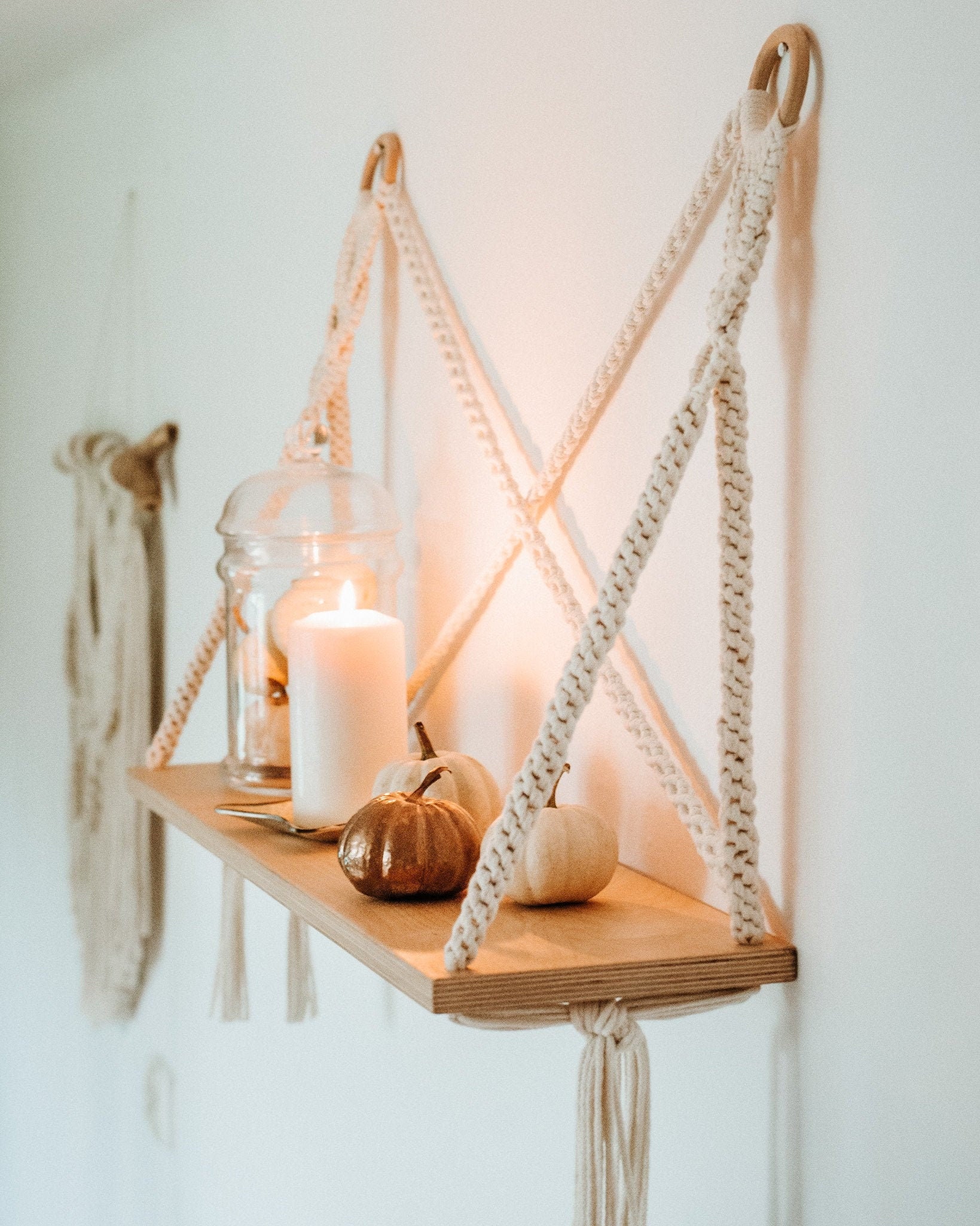 Macrame Hanging Shelf Macrame Wooden Shelf Boho Shelf Etsy