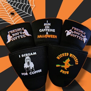 Halloween iced coffee sleeve, freshly boo&#39;d coffee cozie, insulated coffee, witches brew, coffee gift, coffee lover, neoprene sleeve, Dunkin