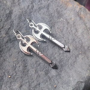 Silver Axe Earrings, Barbarian, Viking, Norn, DnD Earrings, Tabletop Gaming Earrings
