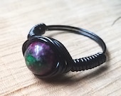 Ruby Zoisite Wire Wrapped Crystal Ring, Healing Crystals for Anxiety, Fertility, Yoga Ring, Metaphysical, Chakra, Reiki, Boho Stacking Ring