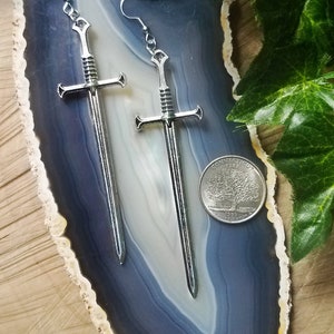 XL Extra Large Silver Sword Earrings, DnD Tabletop Earrings, Witchy Aesthetic, Viking Warrior Earrings, E Girl Earrings,  Gothic Earrings
