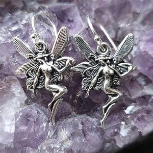 Antiqued Silver Fairy Pixie Earrings, Fantasy Earrings, Dangle Earrings, Whimsical Earrings, Cottage Core, FairyCore, Gift for Her