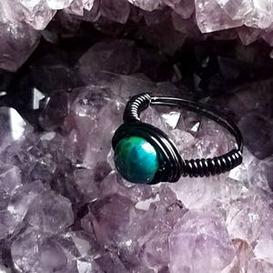Azurite Chrysocolla Crystal Ring, Crystal Healing for Stress Relief, Calming Ring