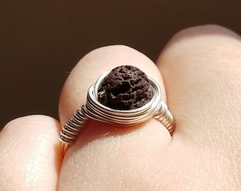 Anillo de aromaterapia de roca volcánica de plata esterlina, difusor de aceites esenciales, hecho a mano