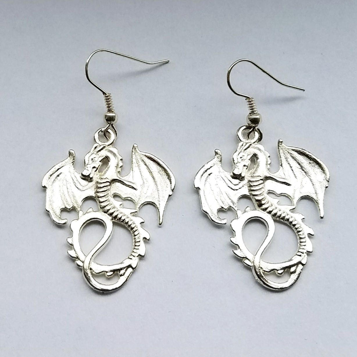 Silver Dragon Fantasy Earrings Dnd Earrings Dnd Jewelry - Etsy Sweden