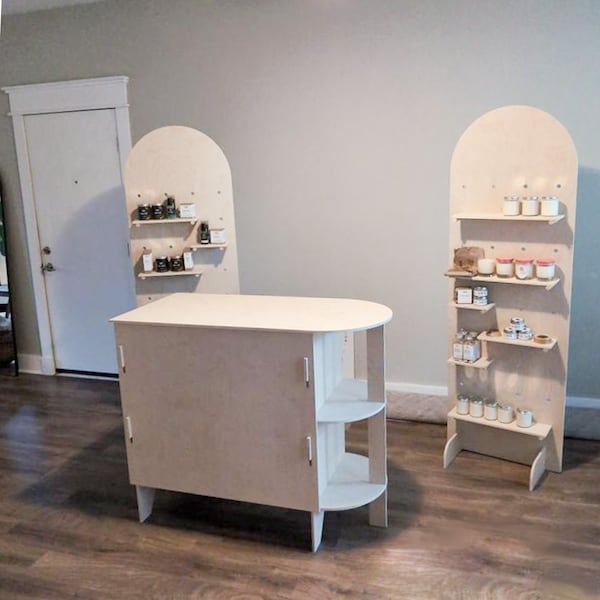 Birch Plywood Kiosk Counter, Flat Pack Retail Checkout Display for Trade Shows, Pop Ups