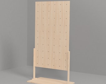 Expositor moderno de panel perforado, estantería portátil de madera para ferias de artesanía, tiendas efímeras y boutiques.