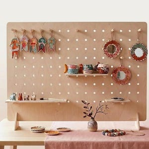 Tabletop Pegboard Display Stand, Birch Plywood Organizer for Retail Booths