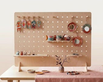 Tabletop Pegboard Display Stand, Birch Plywood Organizer for Retail Booths