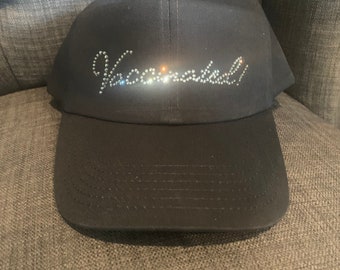 Vaccinated Custom Word Hat in Black Diamond Swarovski Rhinestones