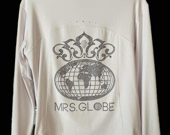 Pageant Mrs. Globe Custom White Jacket in Rhinestones