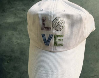 Rhinestone Golf Hat "L-o-v-e  Stack" with Rhinestones