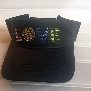 Tennis Visor with Love in Pastel Rhinestones - -Rhinestone O is the Tennis Ball.  Adorable in pastel colored rhinestones.