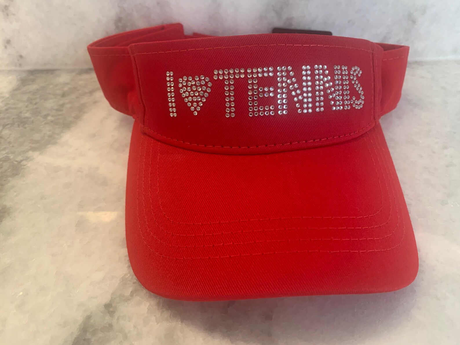 Tennis Visor Says I Heart Tennis in Rhinestones Etsy