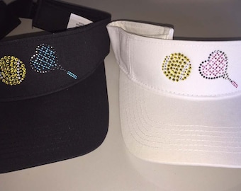 Rhinestone Heart-Shaped Racquet and Tennis Ball Bling Visor - Get Two Package Deal