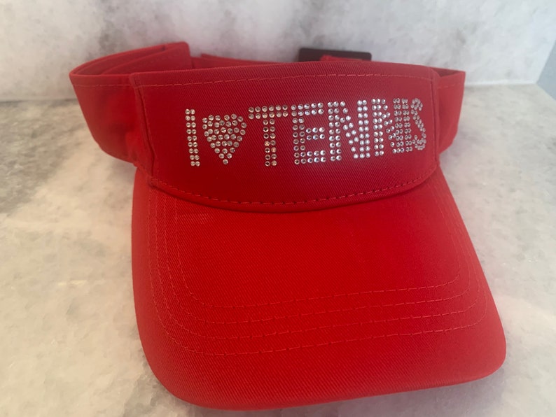 Tennis Visor Says I Heart Tennis in Rhinestones Etsy