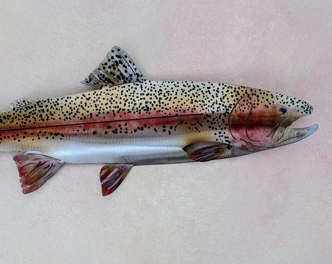Rainbow Trout Metal Art Wall Sculpture in Stainless Steel