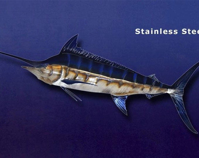 Blue Marlin Metal Art Wall Sculpture in Stainless or Carbon Steel