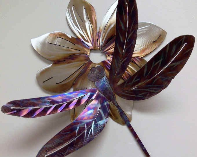 Dragonfly on Flower in Stainless Steel