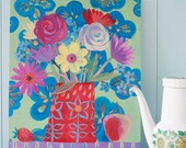 Strawberry Apple - a colourful vintage inspired original acrylic painting on wood