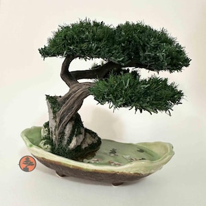 Artificial Bonsai, Pine bonsai tree, Pine bonsai with koi pond
