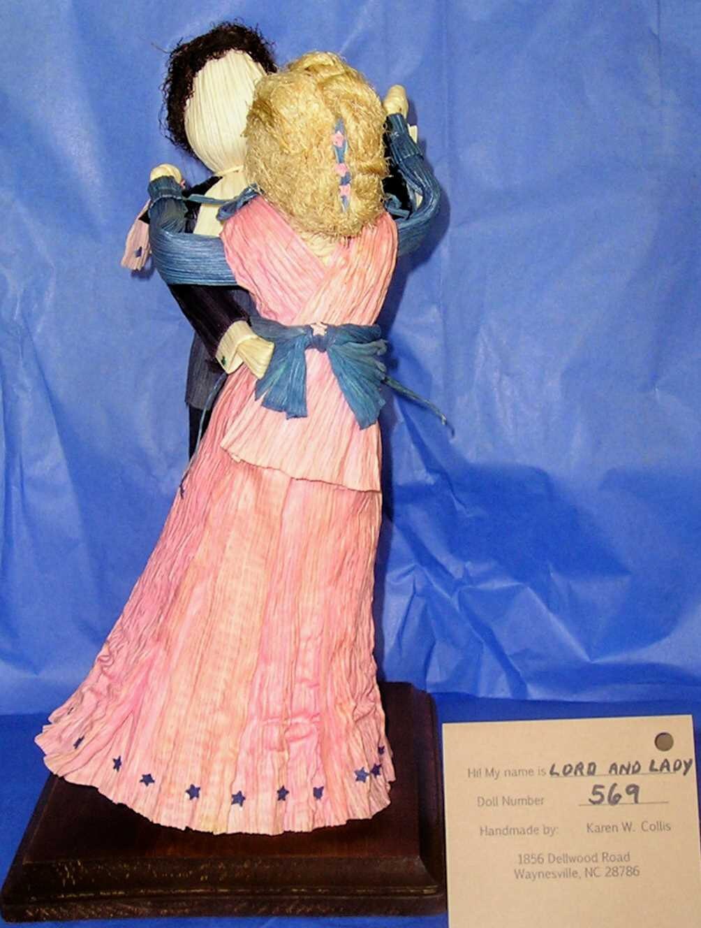 Corn Husk Doll Dancing Lord and Lady Dancing at the Ball in Pink Gown