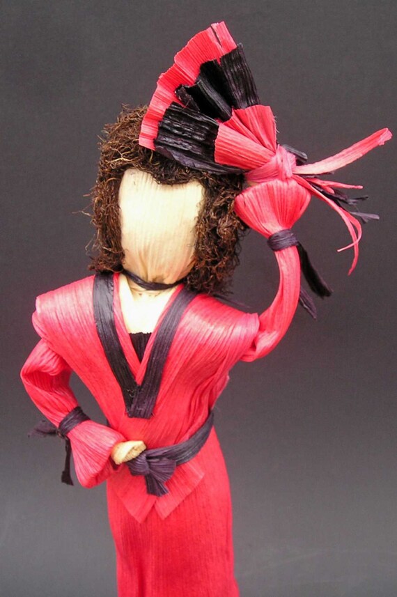 Corn Husk Doll Flamenco Dancer Spanish Lady Hot Coral and Etsy