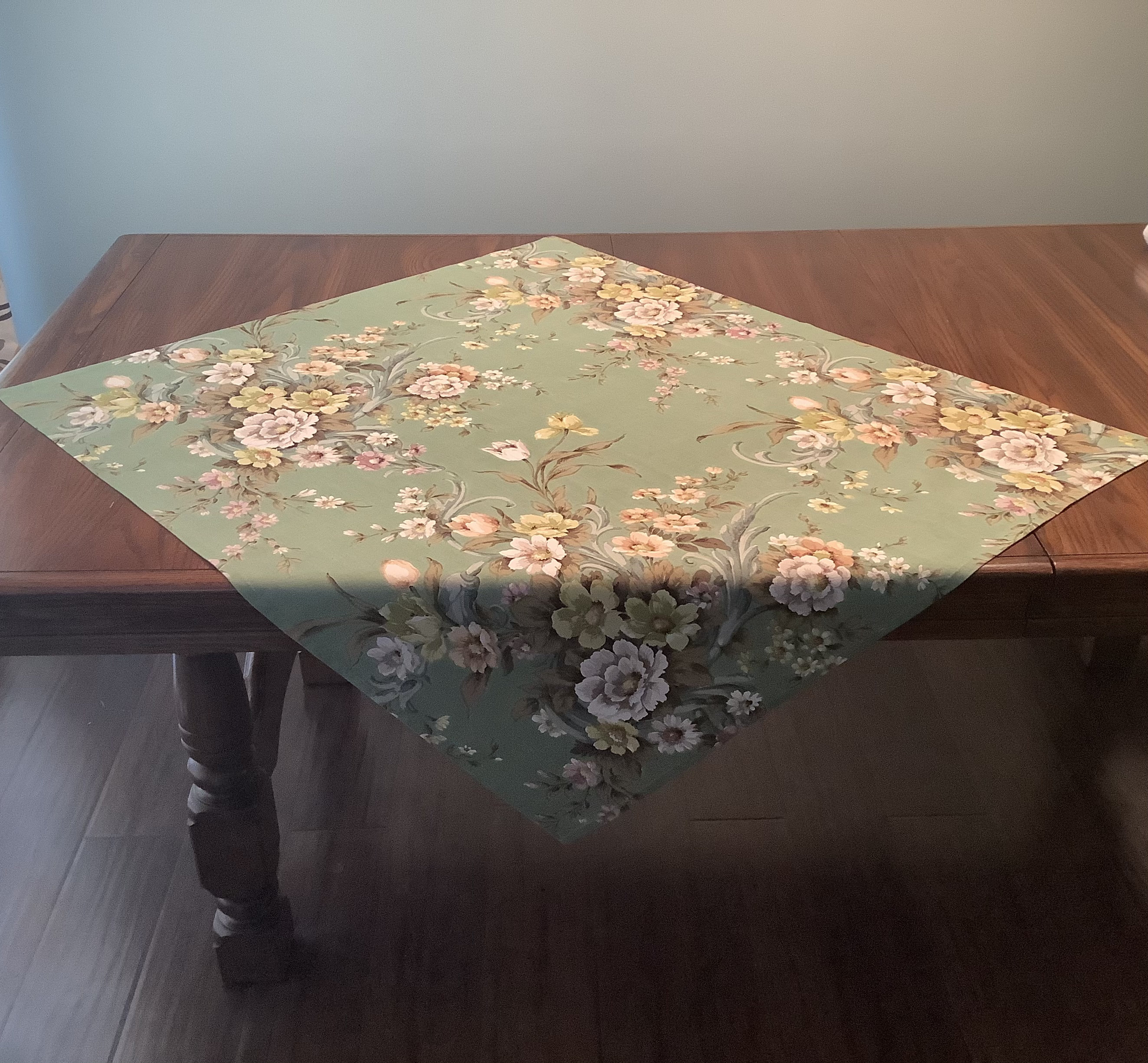 Vintage Green Floral Tablecloth Green Tablecloth Green Etsy