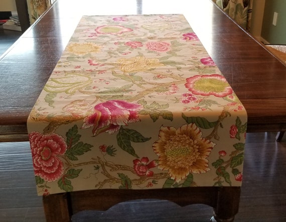 Pink And Yellow Table Runner Floral Table Runner Shabby Chic Decor Floral Linens Floral Tablecloth Outdoor Decor Table Linens