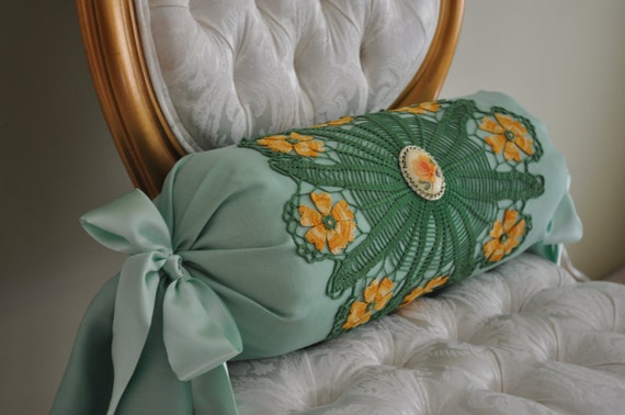 Green Crochet Bolster Decorative Pillow Bolster Pillow Etsy