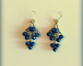 Art Nouveau Gold & Dark Blue AB Earrings