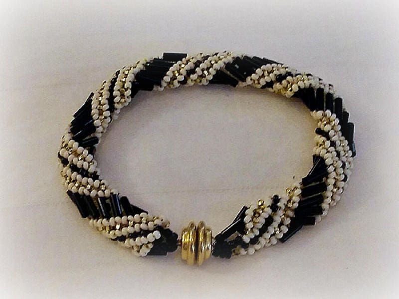 Black, White and Gold Russian Spiral Bracelet. - Etsy