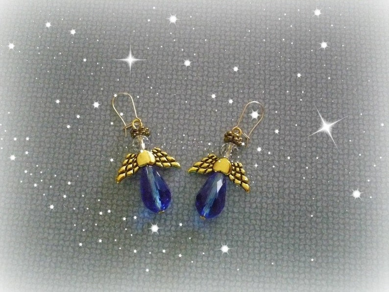 Blue angel earrings with gold filled ear wires. image 2