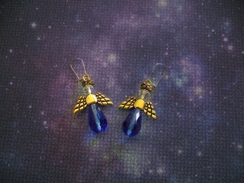 Blue angel earrings with gold filled ear wires. image 1