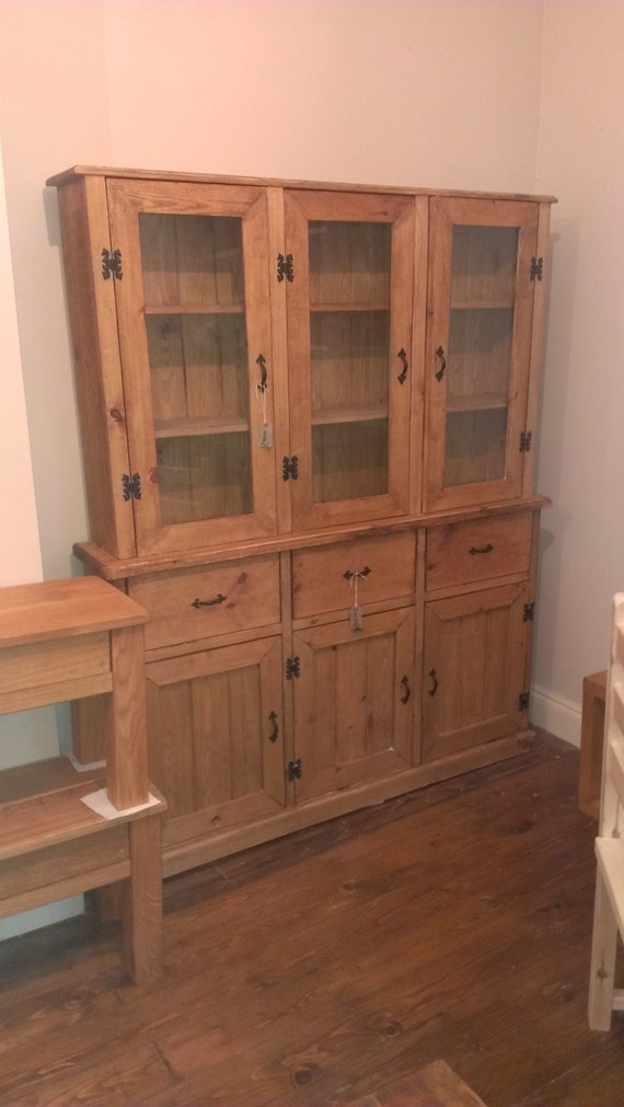 Waxed Pine Dresser With Glass Doors Etsy
