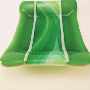 Small Green Swirl Fused Glass Spoon Rest / Catchall