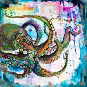 Octopus watercolor painting print by ji Hyang Ryu, art, animal, illustration, Sea art, sea life art, home decor, extra large print