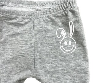 Smiley Face Bunny Leggings | Easter Kids Trendy Pants | Modern Kids Easter | Bamboo Soft Comfy
