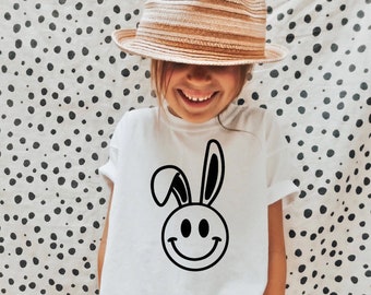 Smiley Face Bunny Tee Black  from Portage and Main | Bamboo Canadian