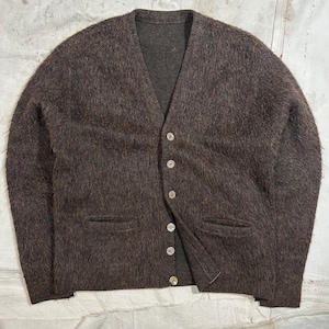 Vintage 1960s Mohair Cardigan Sweater Mens Size Medium Brown Worn In
