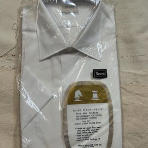 Camisa blanca de manga corta con botones Sears, vintage, años 70, para hombre, talla pequeña, de Deadstock