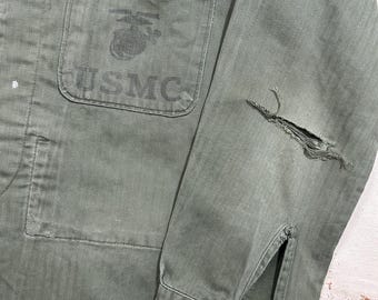Vintage 1950s USMC HBT P-53 Utility Shirt Mens Size Small