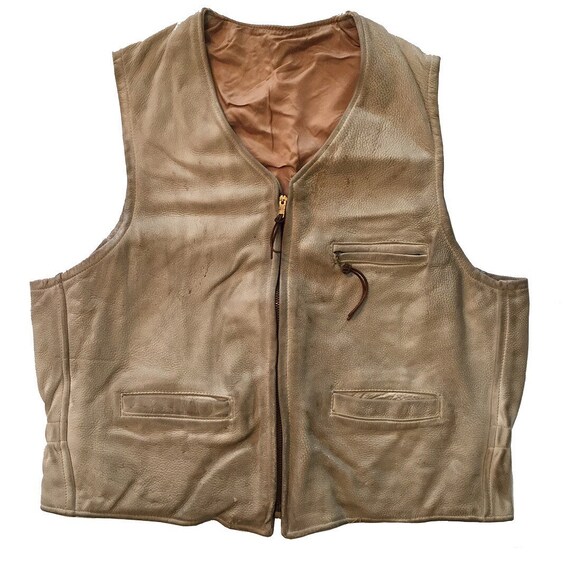 Vintage 1950s Buckskin Leather Vest Mens Size Small Image 0