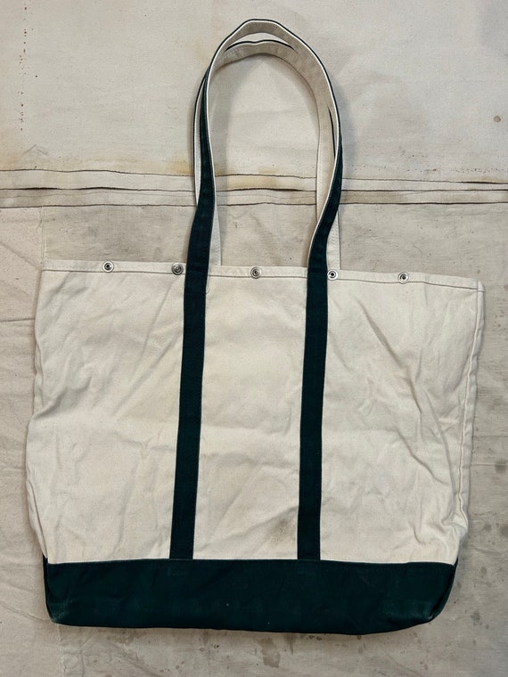 Vintage 1980s-90s Eddie Bauer Canvas Tote Bag Green and Vintage 1980s-90s Eddie Bauer Canvas Tote Bag Green and