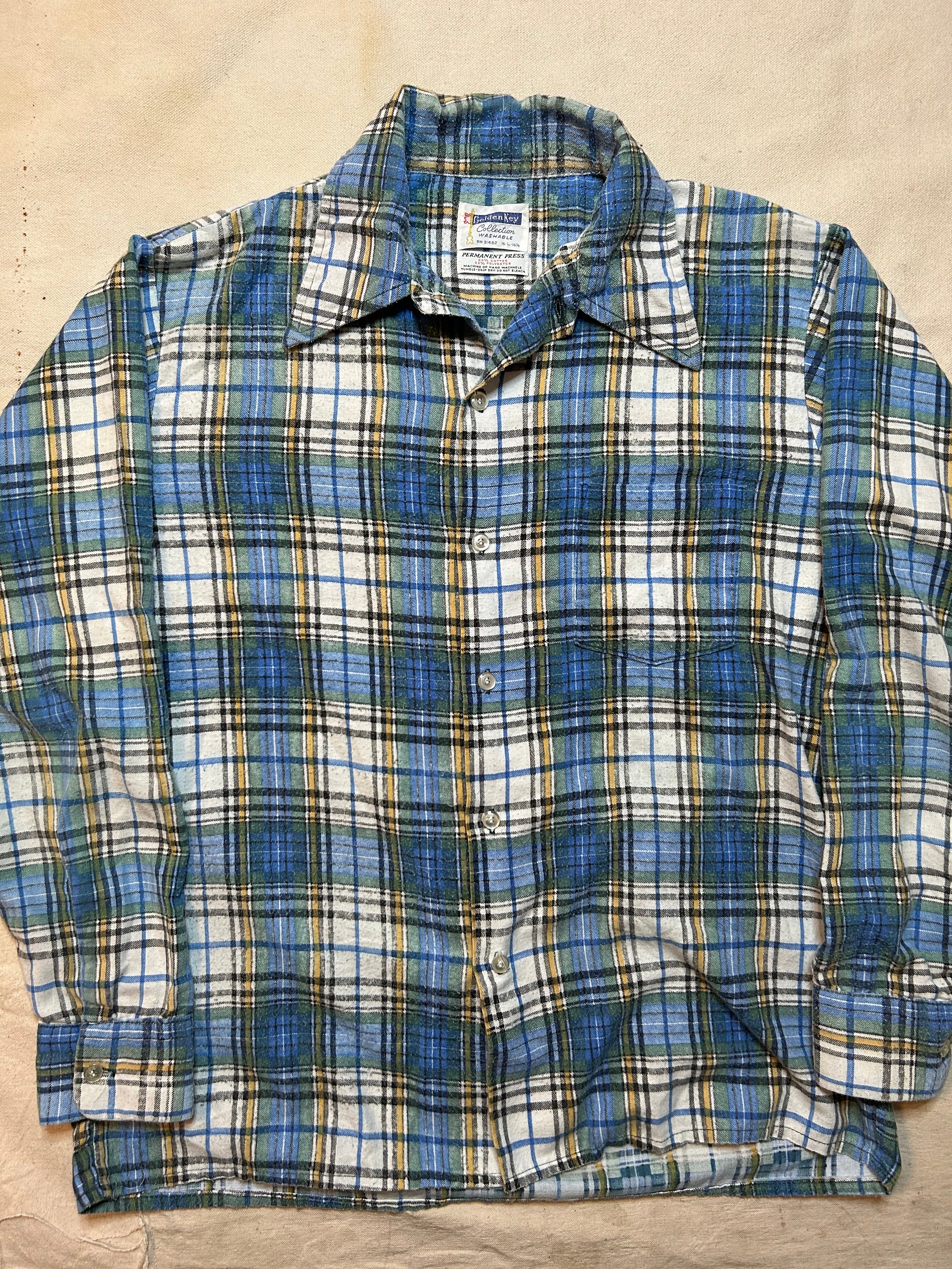 Vintage 1970s Golden Key Flannel Mens Size M/L Broken In